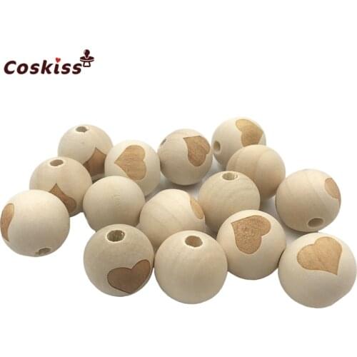 Round Necklace Wooden Beads LOVE Pattern Unfinished Baby Teether Wooden Teething Beads