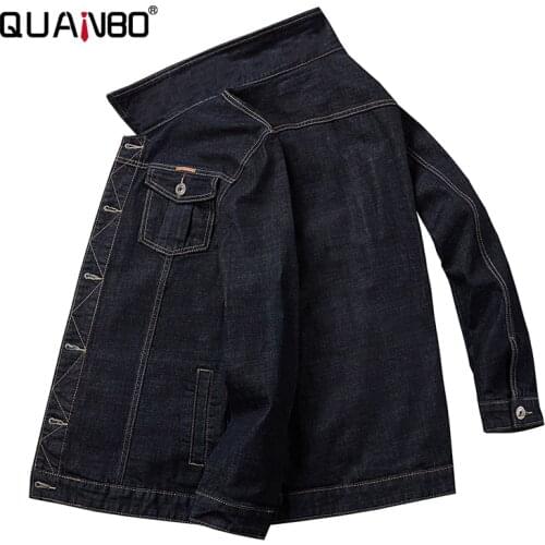 QUANBO Mens Black Denim Jackets Plus Size 5XL 6XL 7XL 8XL Fashion Loose Mens Signature Trucker Jacket