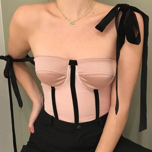 Summer fashion design mesh color contrast one neck bandage open back slim vest sweet street style party club sexy small sling