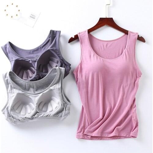 Summer modal padded strap vest womens five-finger cup bra one-piece solid color knitted underwear