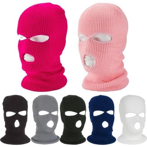 Full Face Cover Mask Three 3 Hole Balaclava Knit Hat Army Tactical CS Winter Ski Cycling Mask Beanie Hat Scarf Warm Face Masks