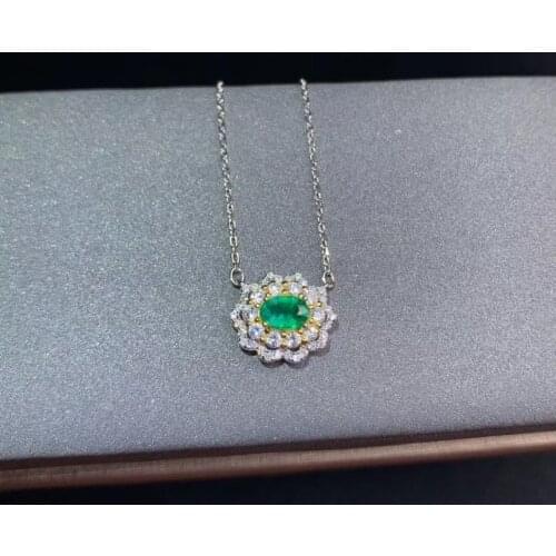 Fashion delicate office Natural green Emeral Necklace natural gemstone Pendant Necklace S925 silver girl party gift fine Jewelry