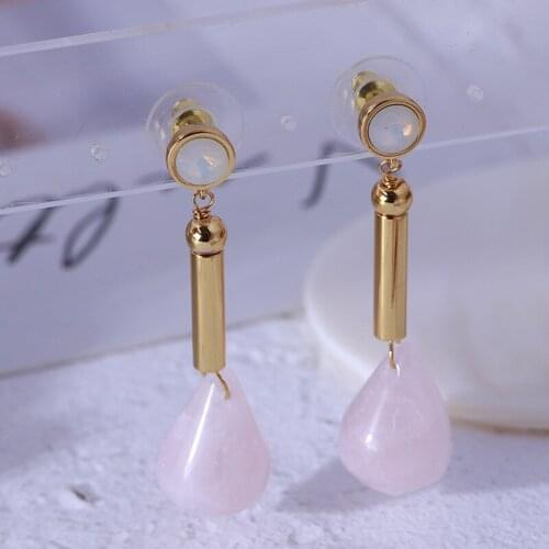 Fashion simple high-end long earrings inlaid with pink stones