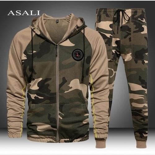 2021 Tracksuit Men Camo Sets Hooded Zipper Hombre Camouflage Hoodie Set 2 Pieces Sweatshirts Jacket + Sweatpants Size S-4XL