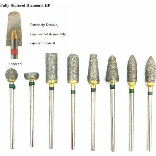 NEW 1pc Full Sintered Diamond Polisher Grinder for Polishing Trimming Drill 2.35mm Shank Dental HP Burs 100/120 Mesh
