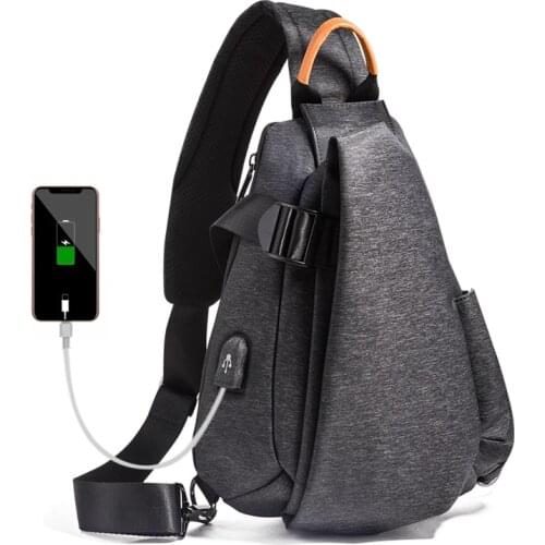 2021 New Mens bag canvas Waterproof chest bag for male Crossbody Shoulder bag USB Charge bag racket Casual Short Trip pocket