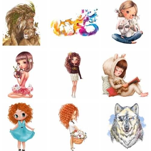 Fox Lion Wolf Skull Little Girls Patch Iron On Clothes Sticker Small Applique DIY Heat Transfers For T-shirt Accessory