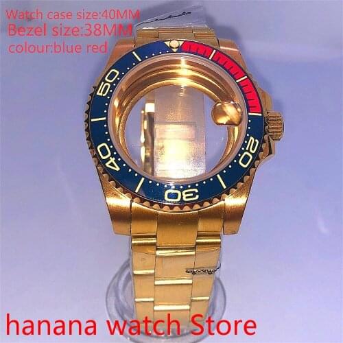 Suitable for NH35 36 Mingzhu2813 Miyata self-winding 40mm transparent back gold box series, with rotating blue red bezel