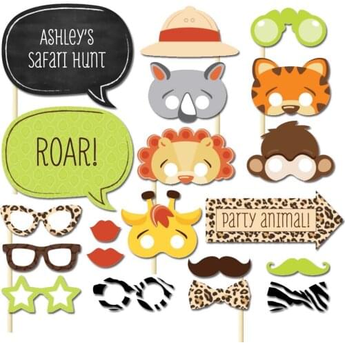 Woodland Animals Photo Props Monkey Party Jungle Safari Hunting Party Decor Jurassic World Dinosaur Roar One 1st Birthday Party