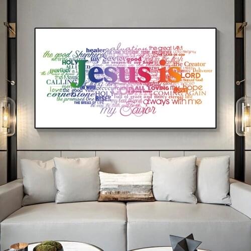 Christian Jesus Letters Posters and Prints on The Wall Canvas Painting Colorful Wall Art Picture for Living Room Church Decor