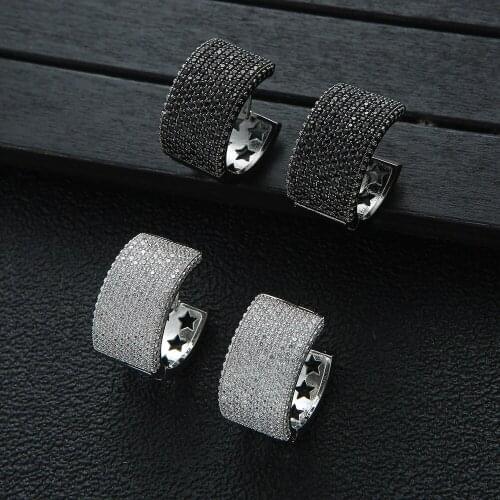 HIBRIDE Luxury Full Cubic Zircon Pave Statement Big Hoop Earrings For Women Wedding DUBAI Bridal Round Circle Hoop Earring E1019