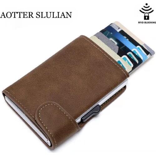 RFID Blocking Protection Smart Wallet 2021 Men ID Credit Card Holder Leather Metal Aluminum Business Bank Cards Case Cardholder