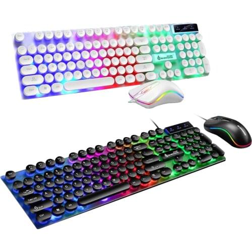 USB Wired RGB Multiple Color Rainbow Backlit Mouse Keyboard Combo Set, Standard 104 Keys Led Keyboard