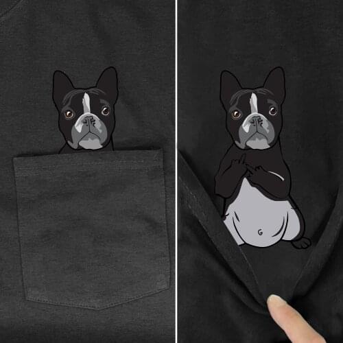 CLOOCL Funny T-Shirt Fashion Brand Summer Pocket Black French Bulldog Printed T-shirt Hip Hop Tops Cotton Tees