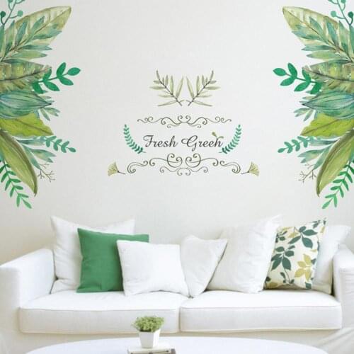 Green Leaves Wall Stickers for Home Bedroom Living Room Tropical Plants Wall Sticker Vinyl Wall Decals Door Murals Wallpaper