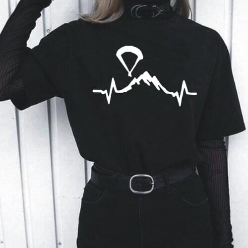 Paragliding Heartbeat T-shirts Tee Shirt Femme Fashion Skydiving Adventure Short Sleeve T Shirt Women Tops Casual Camiseta Mujer