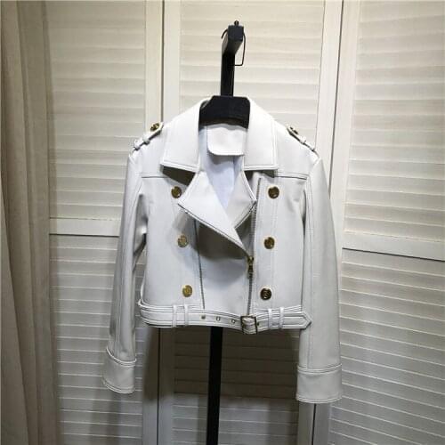 Autumn Womens High Quality Sheepskin leather motor&biker jackets Chic genuine leather short coat C939
