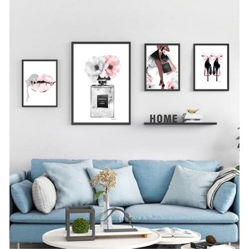 Woman Pictures for Living Room Modern Decoration Fashion Wall Art Perfume Lips Poster Nordic Print High Heels Canvas Painting