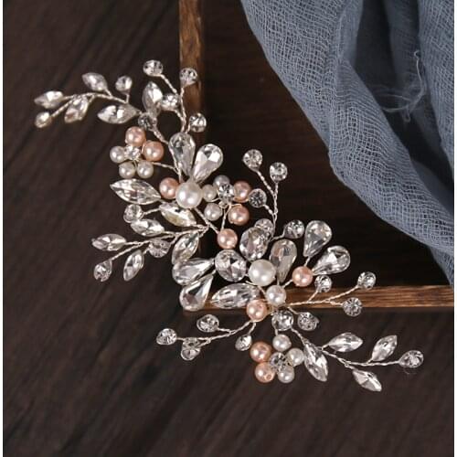 Crystal Pearls Tiaras Hairbands Handmade Silver Color Fashion Rhinestone Hair Vines Women Bridal Headbands Wedding Accessories