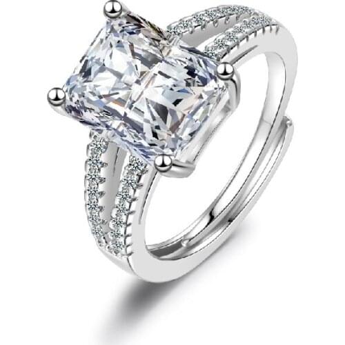 925 Silver Jewelry Women Rings Rectangle Shape AAA Zircon Gemstones Wedding Band Open Finger Ring Accessories Engagement Party