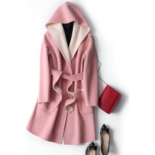 2020 Women Woolen Coat Hooded Women Midi Length Woolen Coat Casehmere Two Way Wear Women Autumn Warm Coat Casaco Feminino