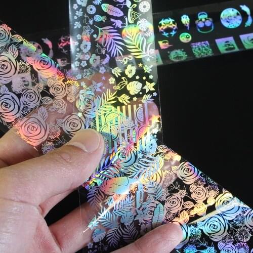10 sheets/pack laser Holographic Nail Foil Flame Dandelion Panda Bamboo Nail Art Transfer Sticker Water Slide Nail Art Decals