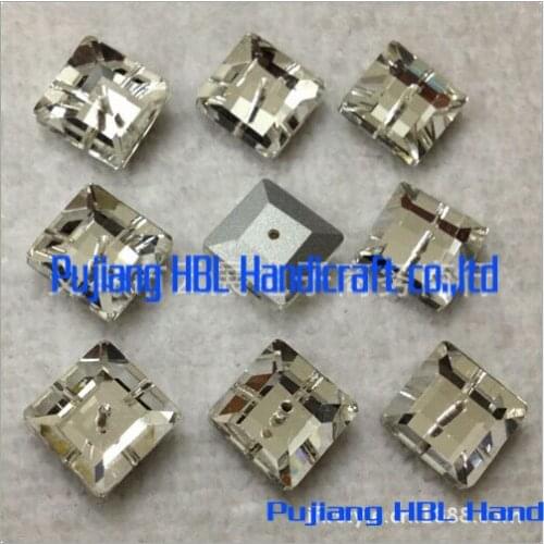 10mm 45pcs Crystal Clear Glass Square Sew On Stone Buttons Flatback Rhinestones With 2 Holes