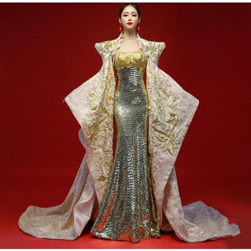 100%real vintage queen gown costumes golden embroidery court stage performace/stuido/drama/masquerade can customs size