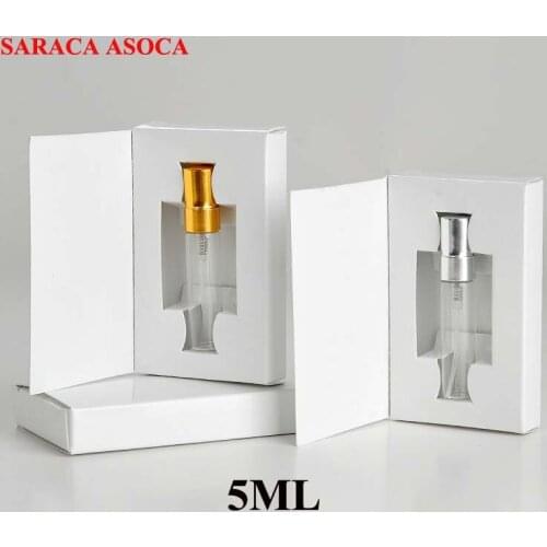 5ml Glass Perfume Refillable Bottle Sliver and Gold Cap Aluminum Nozzle Spray Bottles With Card Box