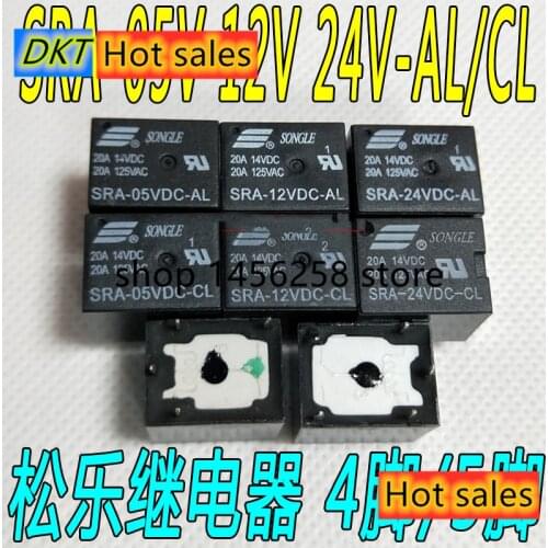 5Pcs 5V 12V 24V 20A DC Power Relais SRA-05VDC-CL SRA-12VDC-CL SRA-24VDC-CL 5Pin PCB Typ auf lager schwarz Automobil relais