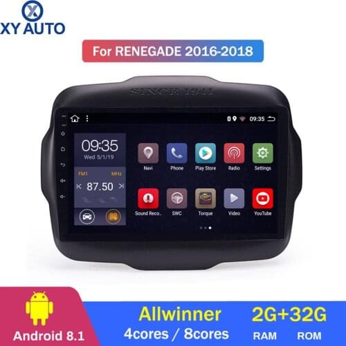 9 inch 2.5D IPS HD multi-touch screen Android8.1 2G RAM 32G ROM NAVI for Jeep Renegade 2016-2018 with Bluetooth USB WIFI SWC