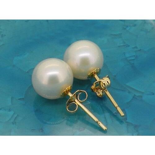 Free shipping 13377 Genuine 9-10mm AAA+white south sea pearl earring 14k