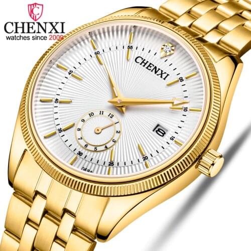 CHENXI Watches Men Top Brand Luxury Golden Man Business Wristwatches Date display Clock Quartz Watch Relogio Masculino + Box