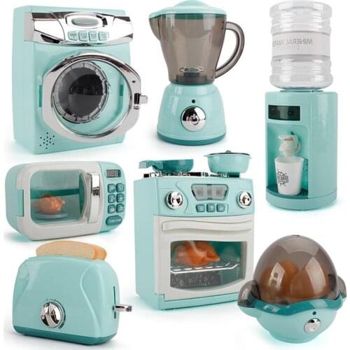 Children Pretend Play Kitchen Toys Mini Refrigerator Bread Machine Educational Toys for Girls Plastic Kitchen Accessories Gift