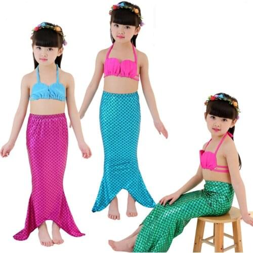Mermaid Tail Kids Costume Cosplay Princess Ariel Baby Girl Maid Tails Fancy Dress Swimmable Bikini Set Bathing Suit New