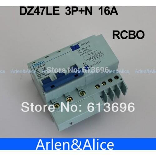 DZ47LE 3P+N 16A 400V~ 50HZ/60HZ Residual current Circuit breaker with over current and Leakage protection RCBO