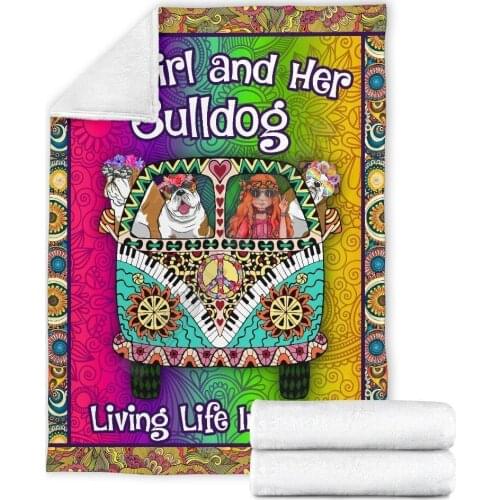 Bulldog Hippie Van Fleece Blanket Wearwanta 3D printed Sherpa Blanket on Bed Home Textiles HOME ACCESSORIES