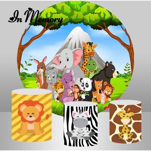 InMemory Forest Wild Animals Safari Jungle Round Backdrop Cover Boys Birthday Party Circle Background Plinth Covers Customized