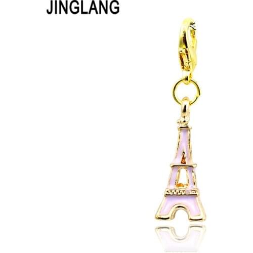 JINGLANG New Arrival High Quality Fashion 3 Colors Oil Drop Eiffel Tower Pendant Lobster Clasp Charm for Jewelry Accessories