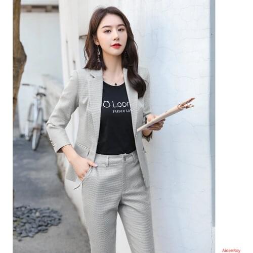 Green Plaid Elegant Formal Female Suits Pants Women Business Costumes Dress Blazer and Trousers Office OL Workwear Pant Suit Set