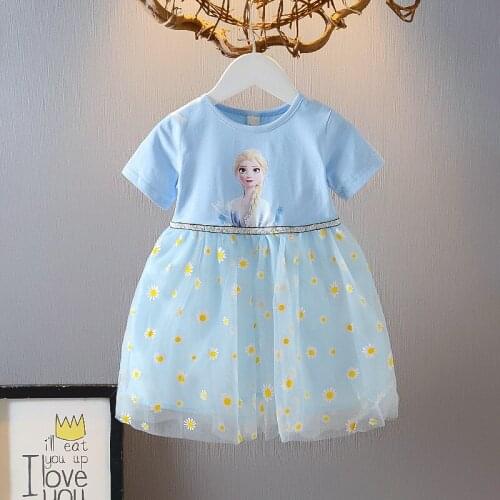 Summer Disney Girls Cartoon Frozen Anna Elsa Princess Dresses Cotton Korean Baby Clothes Cosplay Costume Girl Ball Gown