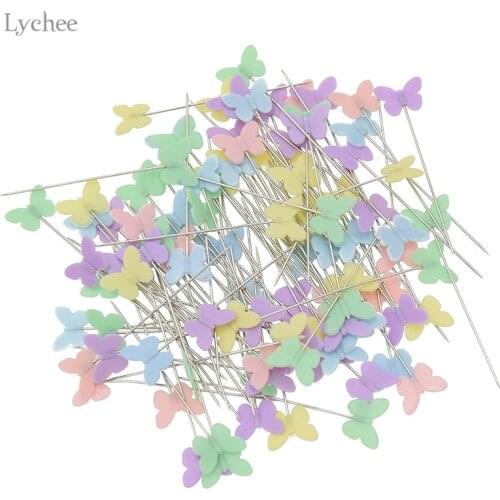 Lychee Life 100pcs Butterfly Shape Patchwork Pins Practical Sewing Accessories Sewing Pin With Box DIY Craft Tools