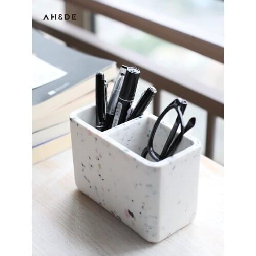 Cute ins pen holder container creative fashion northern Europe imitation marble desktop storage