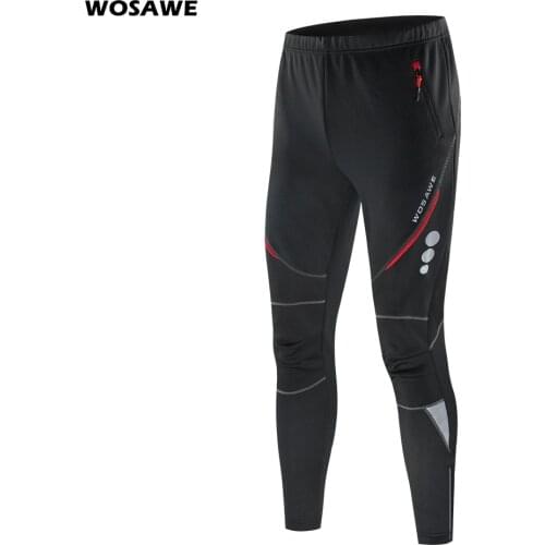 WOSAWE Mens Winter Cycling Pants Fleece Sport Reflective Trousers Warm Thermal Bicycle Bike MTB Pants Running Riding Clothings