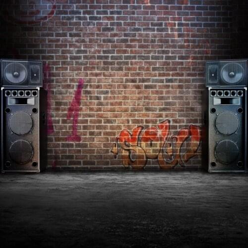 Laeacco Old Brick Wall Musical Speaker Baby Birthday Party Portrait Photo Backgrounds Photography Backdrops For Photo Studio