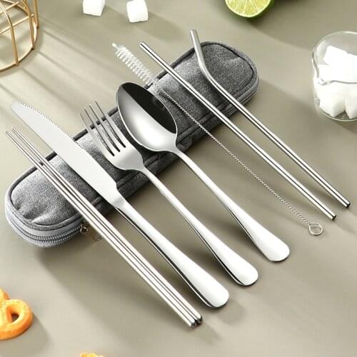 Portable Cutlery Set Reusable Travel Cutlery Set With Box Stainless Steel Cutlery Set Suitable For Camping 8-piece Set