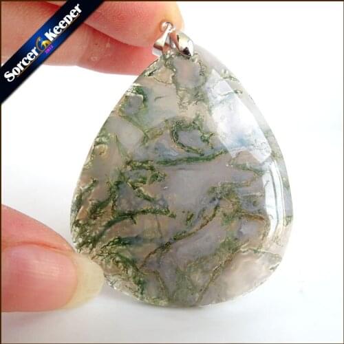 Natural Green Moss Agates Polished Beads DIY Crystal Necklace Brazil Healing Reiki Stone Quartz Pendant Mineral Home Decor QS026