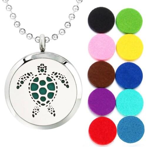 Stainless Steel Essential Oil Diffuser Necklace Pendant DIY Women Jewelry Making 30mm Turtle Perfume Locket With 10pcs Pads