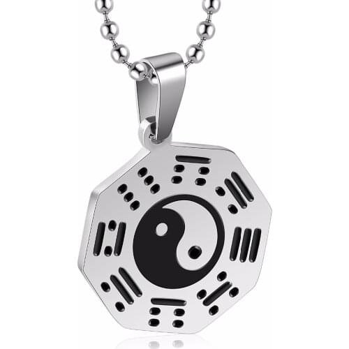 Religious Chinese Yin Yang Unisex Stainless Steel for Men&Women Necklace YinYang Ba Gua Black White Enamel Pendant Jewelry