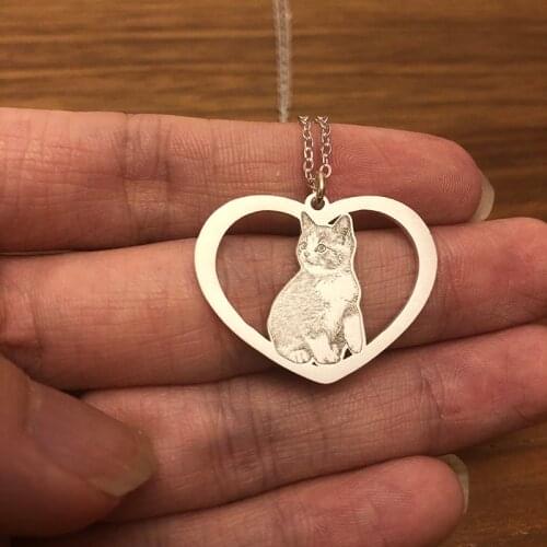 Custom Hollowed Heart Pet Photo Silver Necklaces Round Necklace Personalize 925 Silver Dog Necklace Engrave Name Women Best Gift